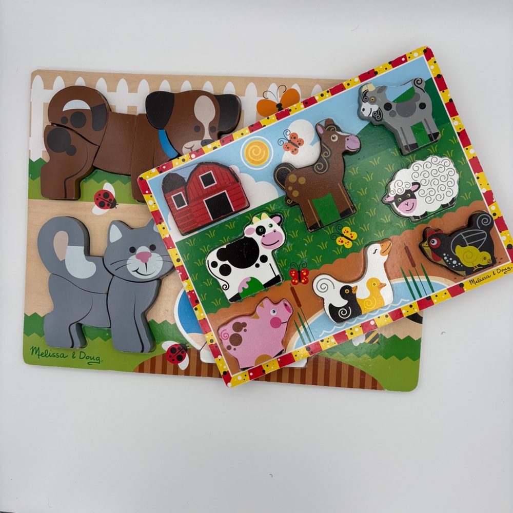 Two Melissa & Doug Chunky Jigsaw Puzzles Pets/Farm Animals